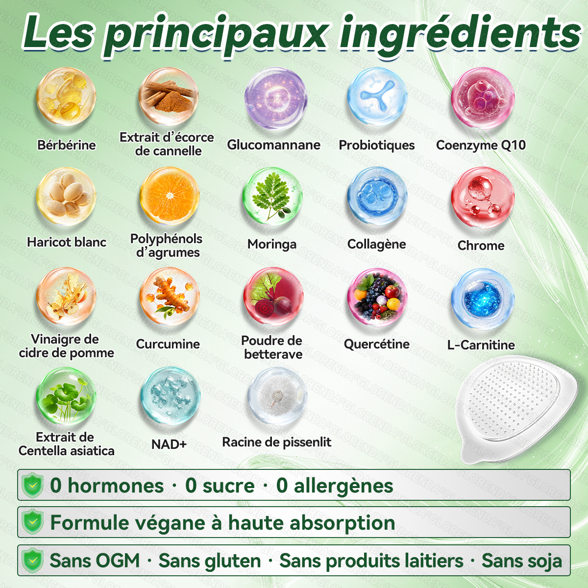 Boutique officielle 🐮🐮𝐆𝐋𝐎𝐑𝐄𝐍𝐃𝐀® Moringa · Berbérine + NAD+ – Patch Microneedle Nano Avancé 10-en-1 (1×/jour, résultats visibles en 7 jours) | Obésité, relâchement cutané, apnée du sommeil, articulations, etc.-LYJ